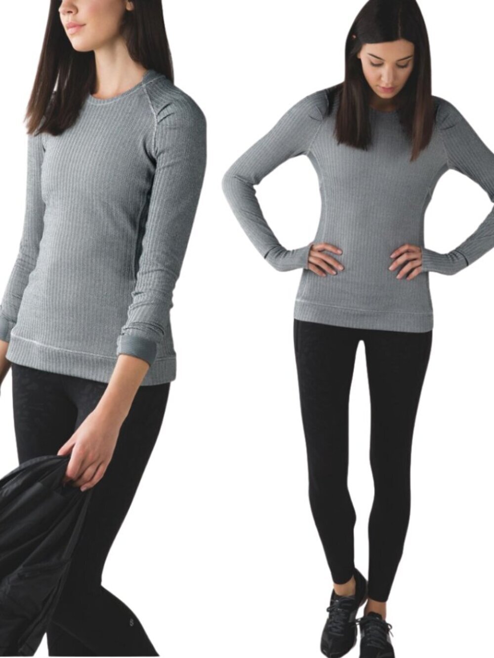 Lululemon Think Fast Long Sleeve Top Womens 6 Heathered Herringbone Workout Rulu